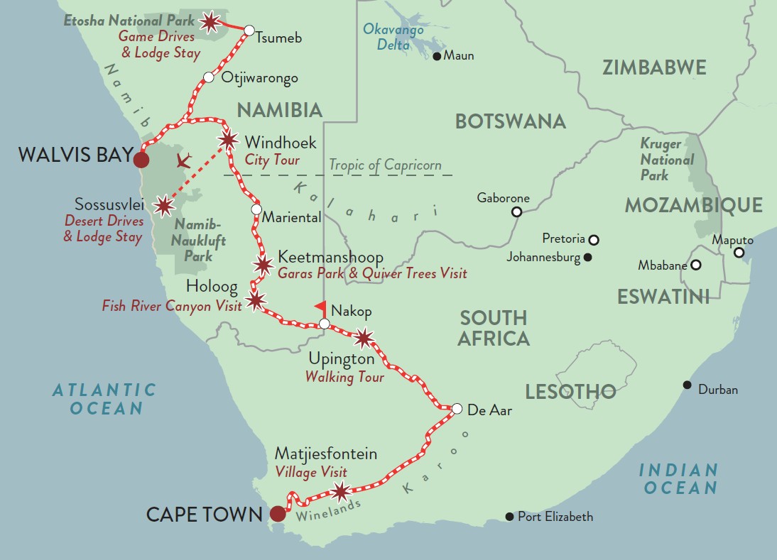 Route Zugreise Afrika, Namibia und Südafrika 2027 mit Rovos Rail